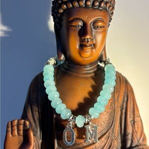 Angelite Genuine Stone, Yogi Collection Bracelet with Silver OM Letter Charms